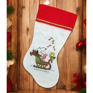 VTG Snoopy Woodstock Christmas Stocking Singing Sleigh Felt Peanuts Dog Bird '85